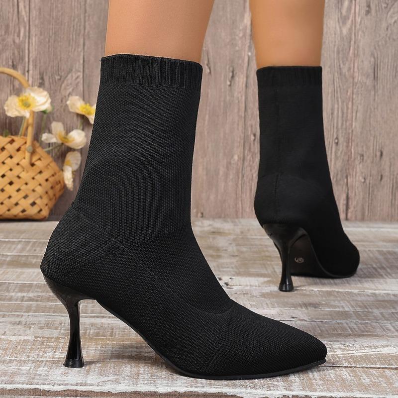 Ladies Shoes On Sale 2024 New Sleeve Women's Boots Winter Pointed Toe Solid Sexy Dress Stilettos or Thin Heels Stretch Boots