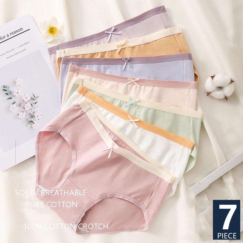 7Pcs Cotton Panties Women Breathable Underwear Cute Bow Girls Briefs Low Waist Ladies Lingeries