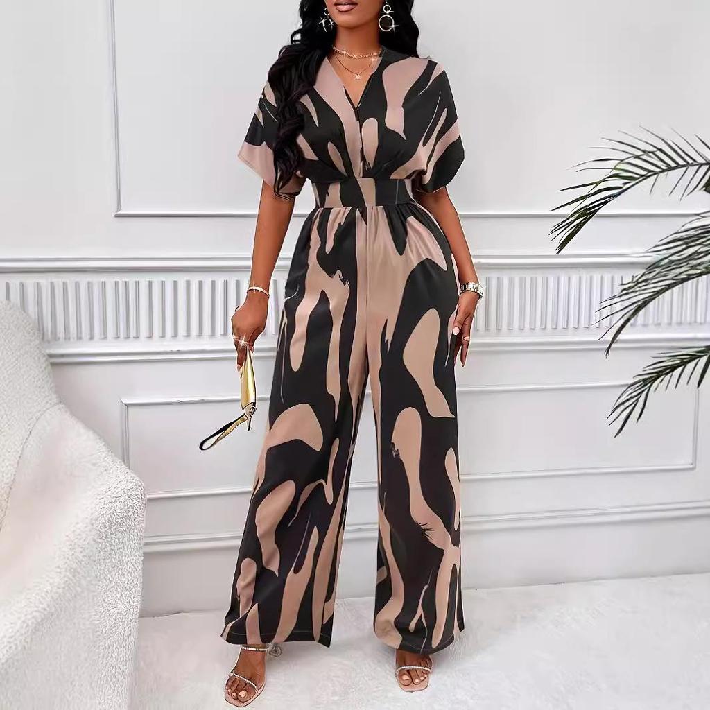 Женский комбинезон с широкими штанинами и короткими рукавами, весна/лето 2024 г.