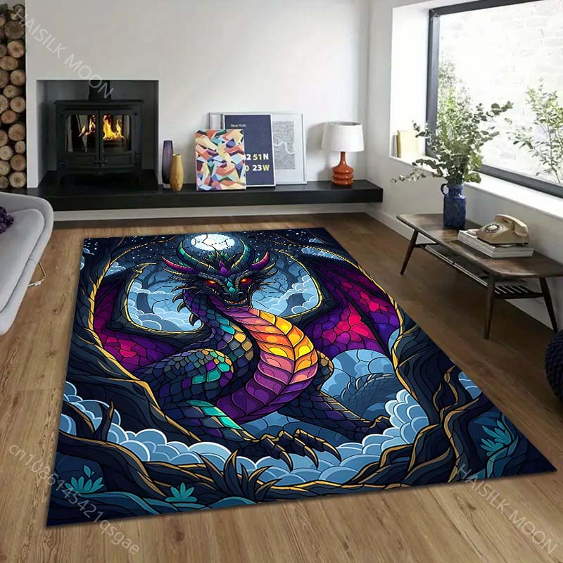 1PC Colorful dragon in night sky Pattern Rug Carpets for Bedroom Living Room Sofa Mat Creative Door Mat Cloakroom Home Decor