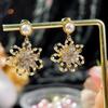 925 Silver Needle Imitation Pearl Flower Gold Color Earrings Ethnic Style Temperament Earrings for Women Statement Earrings