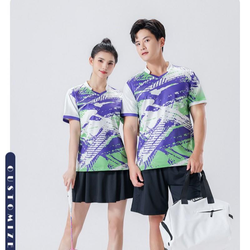 Quick-Dry Breathable Badminton Set Men Women Tennis Ping Pong Running Sportswear Short Sleeve Printed Activewear