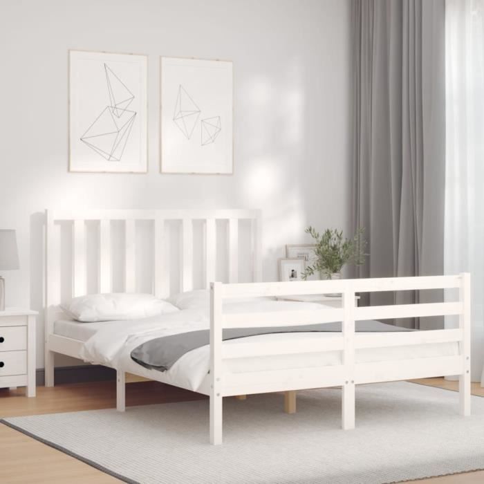 VidaXL Bed Frame with Headboard White 140x190 Cm Solid Wood 3193837