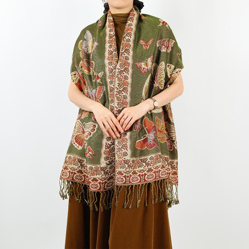 2024 Ретро Этнический Длинный Шарф-Шаль с Кисточками для Женщин - Мода Осень/Зима, Теплая Накидка на Шею