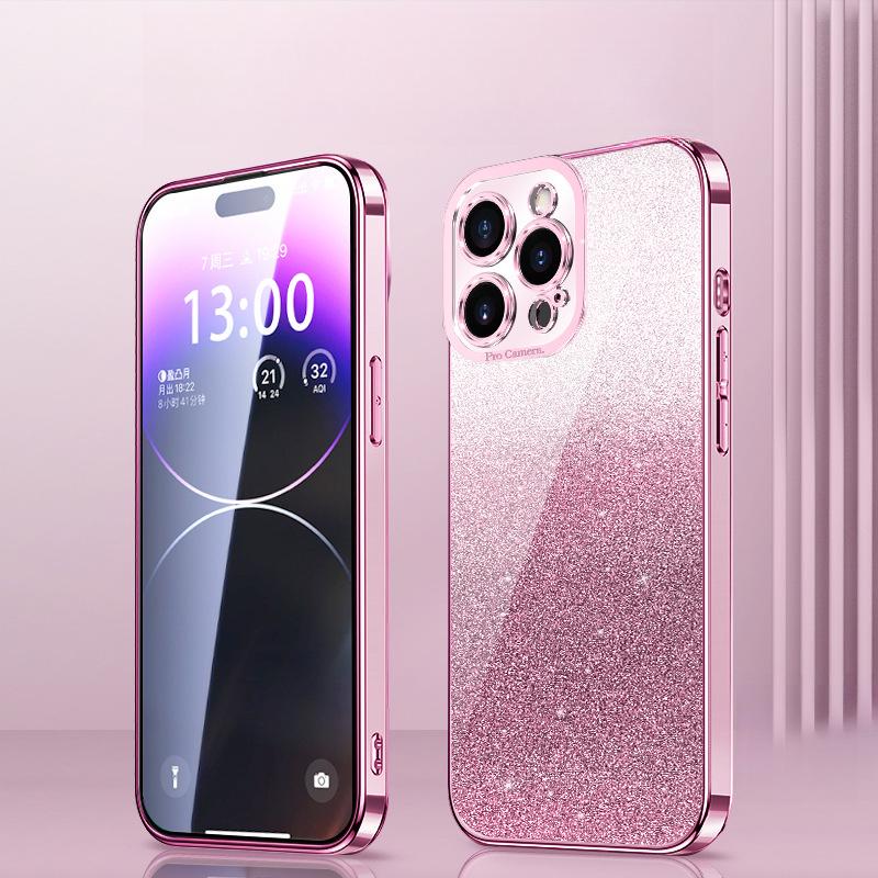 Подходит для iPhone16Pro Градиентный блестящий чехол для телефона Apple 15 Гальванизированные «Ангельские глазки» 14 Полностью закрывающий ТПУ защитный чехол