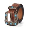Богемный кожаный ремень с цветочной гравировкой, бирюзовый декор, пряжка, ковбойские деревенские ремни для женщин, женские ремни