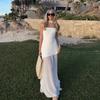 Платье длинное без бретелек с разрезом и лентой Женское без рукавов Сетка Элегантное Пляжное платье для отпуска Весна Новое Женское платье