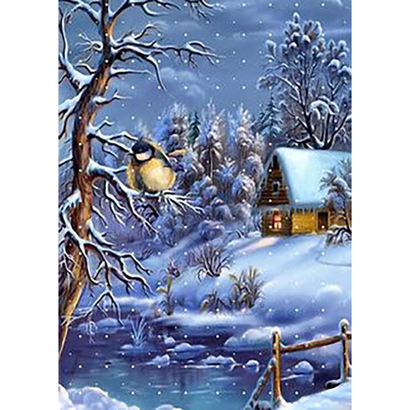 DIY Snow Winter 5D Diamond Painting Full Round Drill Scenic Diamond Embroidery Cross Stitch Mosaic Kits Wall Art Home Decor