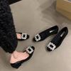 Single Shoes Women's Spring 2024 New Xiaoxiangfeng Square Head Suede Rhinestone Square Buckle Light Mouth Thick Heel Low Heel Women's Shoes