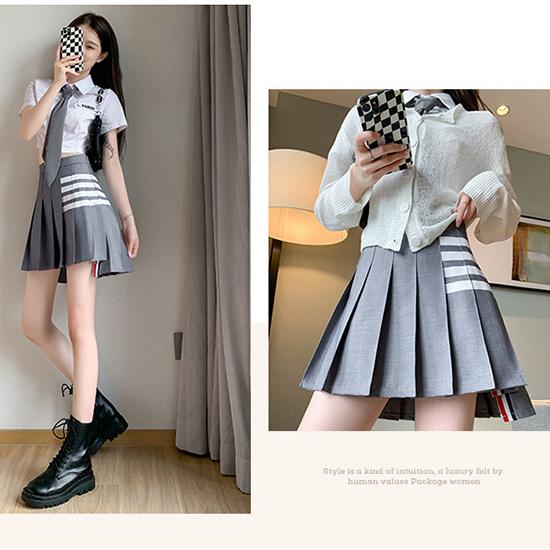 Женская плиссированная юбка с четырьмя перекладинами, серый дизайн костюма в студенческом стиле, модная женская ультракороткая юбка-трапеция средней длины, юбка Jk