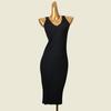 Export Foreign Trade Cut the Tag Off Double V-neck Sunken Stripe Vest Skirt Western Style Slim Fit High Elastic Solid Knitted Sheath Dress
