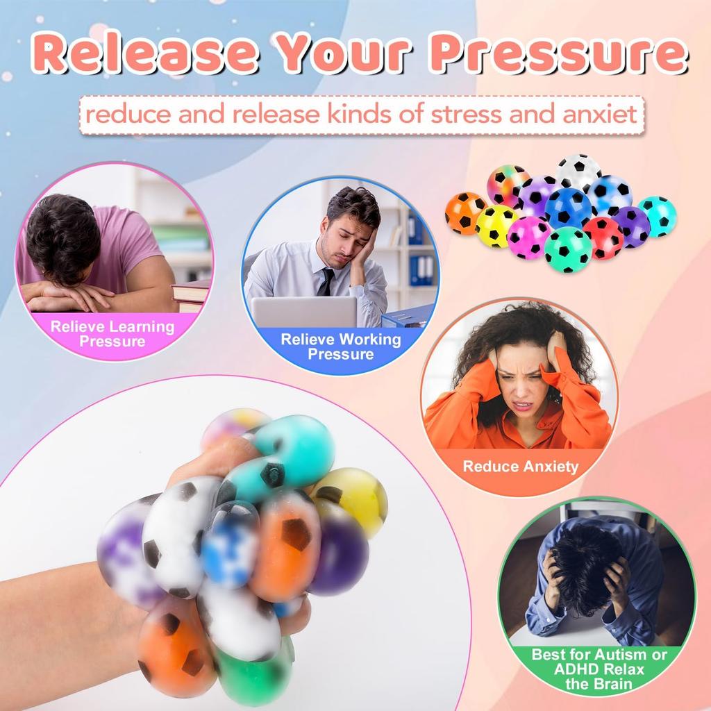 6Pcs Soccer Squishy Ball for Kids Adults Mini Stress Balls Anti-Anxiety and Fidget Balls to Relax, Birthday Gifts Bag Stuffers