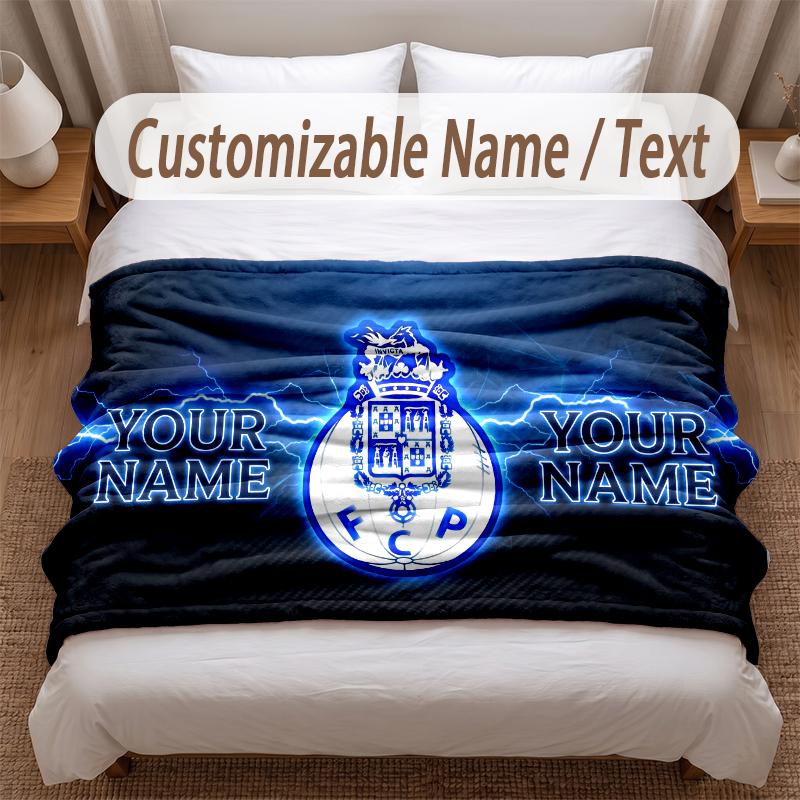 FC Porto Printed Flannel Blanket Custom Name Text Soft Warm Throw For Bedroom Holiday Gift