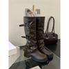 Thick-soled Coffee-colored Long Tube Knight Boots Women's Shoes 2025 New Autumn and Winter Trousers Stacking Boots Medium Tube Thin Long Boots