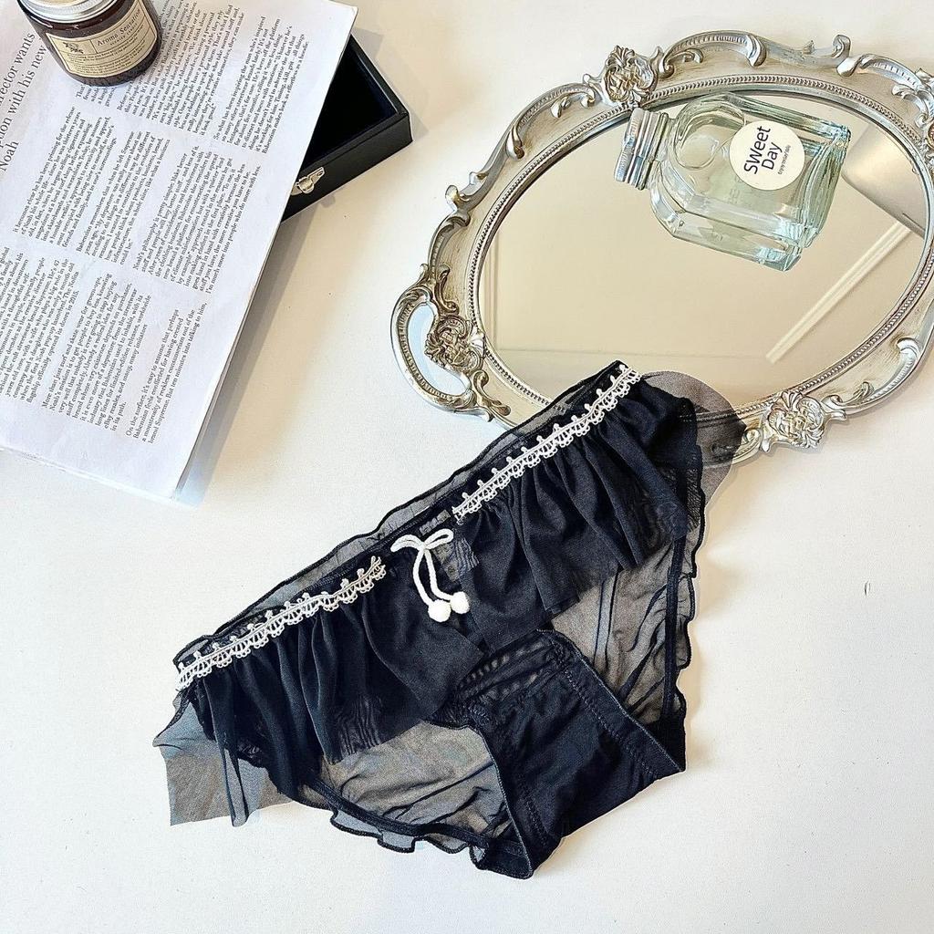 Ladies Spring and Summer 100 Pleated Mesh Lace Comfortable Breathable Cotton Crotch Waist Triangle Briefs