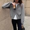 Women's Mustard Green Raccoon Fur Knit Cardigan - Soft, Fluffy Autumn Outerwear, Round Neck Sweater Coat for a Refined Look.