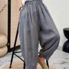 Women's Japanese Style Slim-Fit Nine-Point Harem Pants - Summer Casual, Loose Elastic Waist, Solid Color