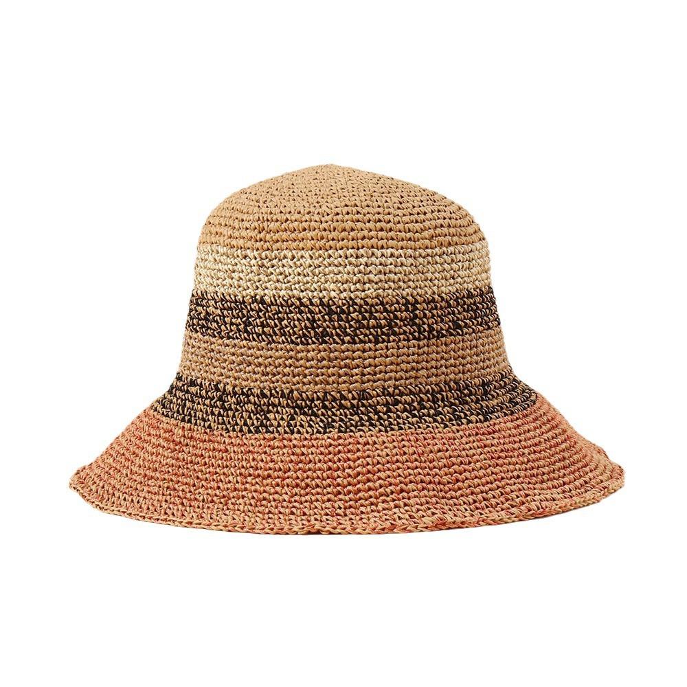 Premium Lala grass striped bucket hat Wide brim basin hat Fine crochet beach hat Foldable sun protection straw hat