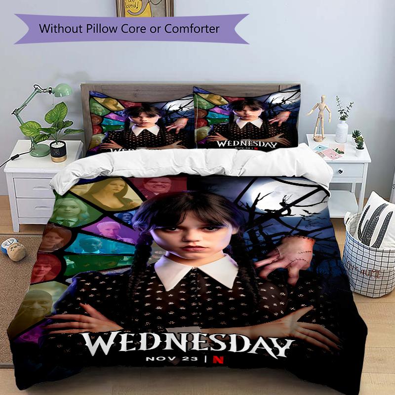 3Pcs Wednesday Addams Returns Bedding Set Soft Fabric Duvet Cover Pillowcases Home Christmas Xmas Halloween Gift 1 Duvet Cover 2 Pillowcase L110