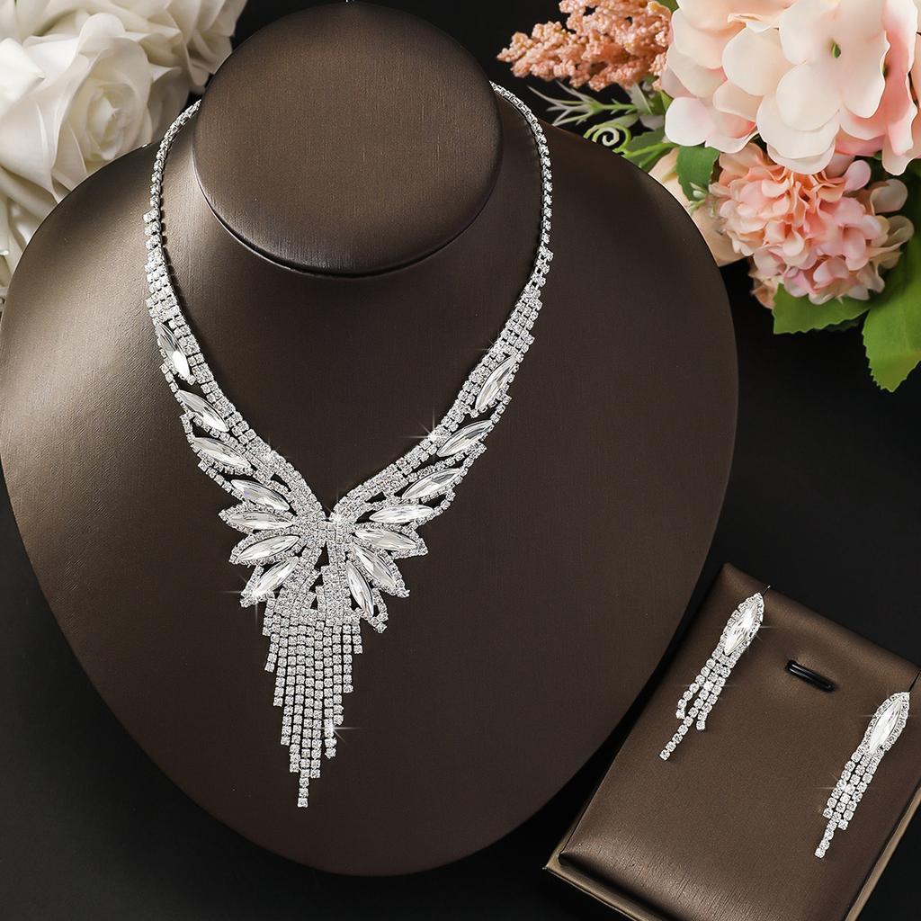 3 предмета Женская модная медная цепочка-коготь с инкрустацией бриллиантами, геометрическое ожерелье с кисточками, серьги, цирконовый набор, свадебная вечеринка, фестивальный подарок