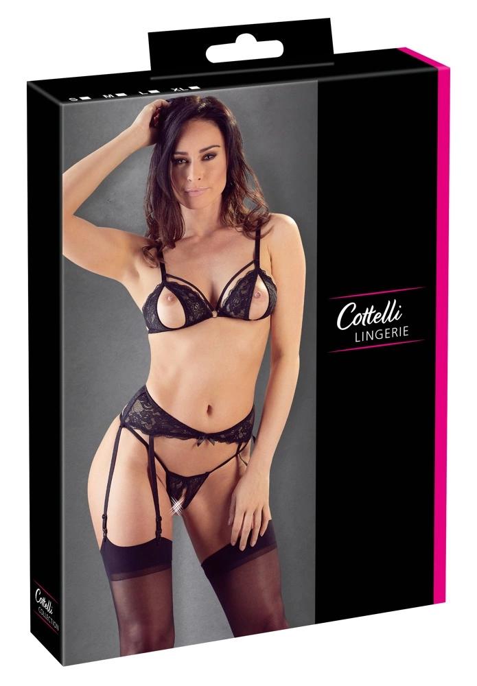 Cottelli LINGERIE - 3-Piece Set with Delicate Floral Lace Black S