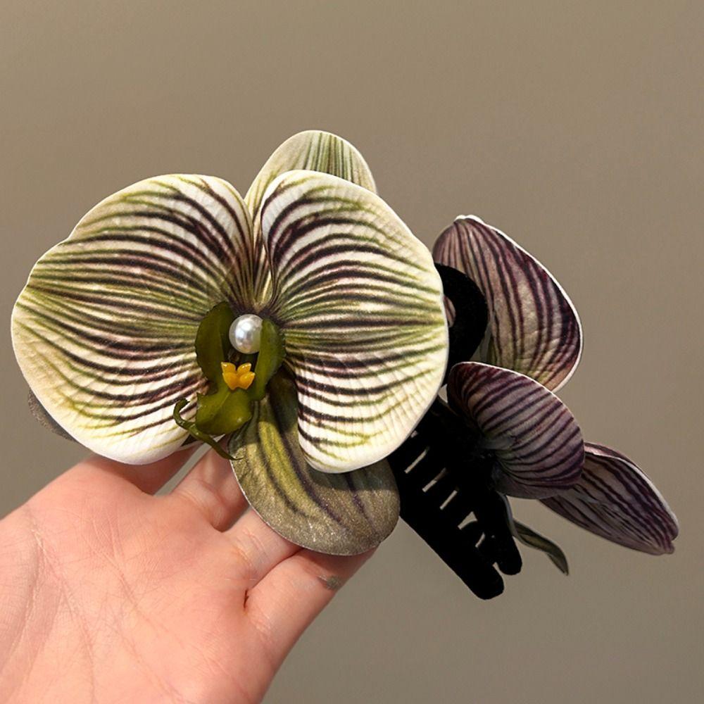 Butterfly Orchid Flower Hair Claw Bohemia Barrettes Large Shark Clip Cute Orchid Hair Clip  Beach