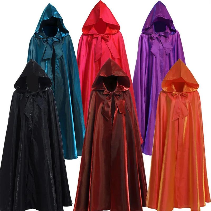 Vampire Cape Adult Long-length Witchcraft Hooded Cloak Halloween Party Cosplay Oufits Bow-tie Strap Medieval Vintage Easter Cape