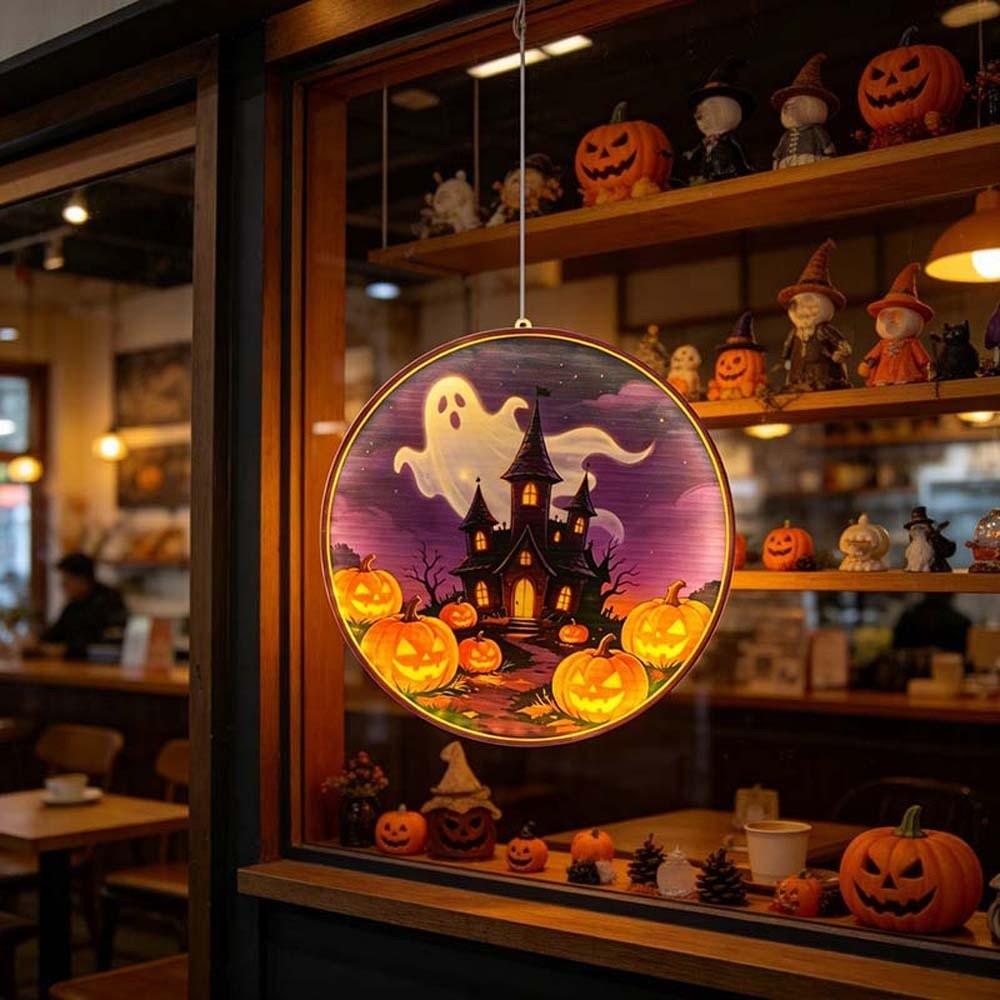 Warm Yellow Glow Halloween Window Lights Festival Lighted Pendant  Restaurant Theme Party