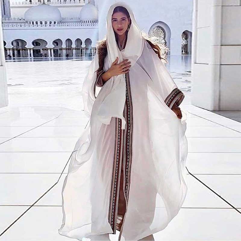 2024 Sexy See Through Embroidered Long Kimono Cardigan White Chiffon Tunic Plus Size Beachwear