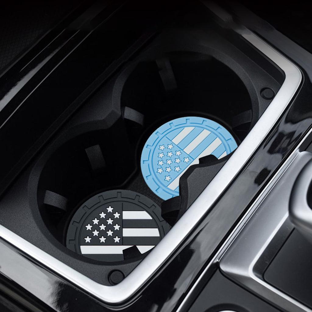 2pcs Non-slip Rubber Mat for Bottle Holder with American Flag Pattern US Flag Insert Car Cup Coaster Universal for Vehicles