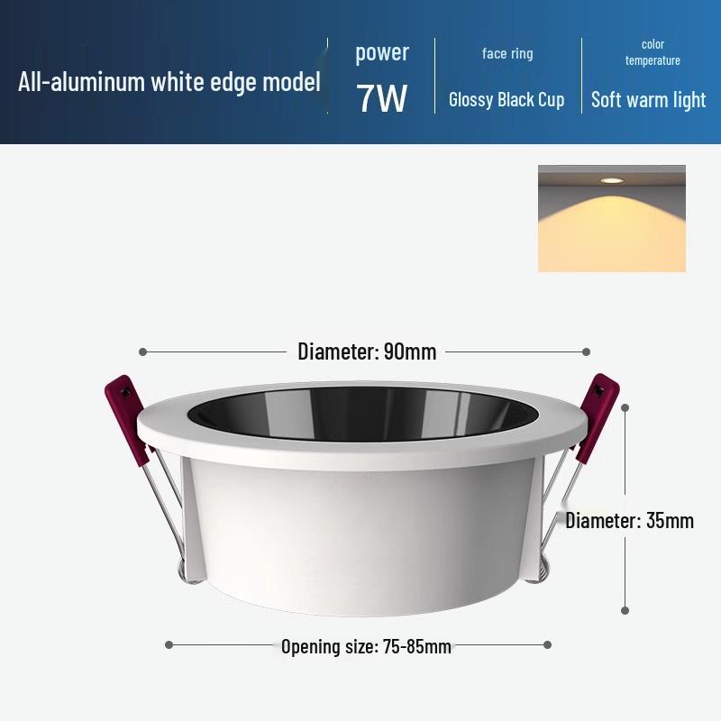 Ultra-Thin Anti-Glare Deep Cup Recessed Downlight for Living Room Ceiling