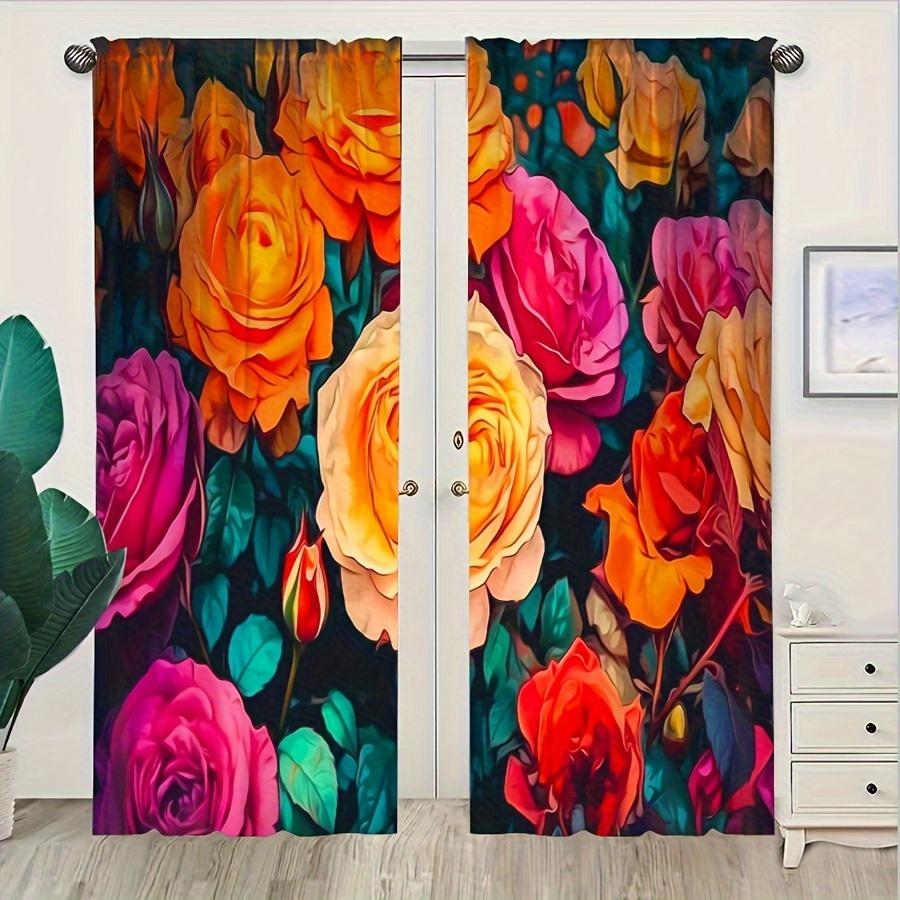 2 шт. Цветочный узор, черный напечатанный карниз для штор, украшение для кармана, полузатемняющие шторы для гостиной, спальни, офиса, украшения для дома