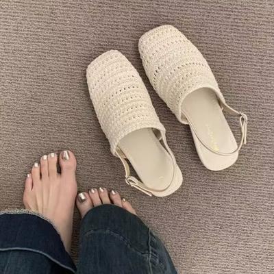 Французские богемные туфли-одиночки, нежно плетеные, девичья сумка, сандалии с головкой, летние, ретро, сказочные, вечерние, пустые тапочки