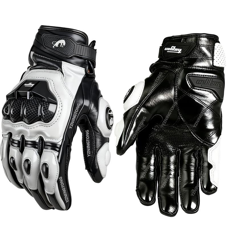 Leather Motorcycle Gloves Black White Red Racing Genuine Leather Motorbike Road Racing Team Glove Summer Winter Rider Gloves