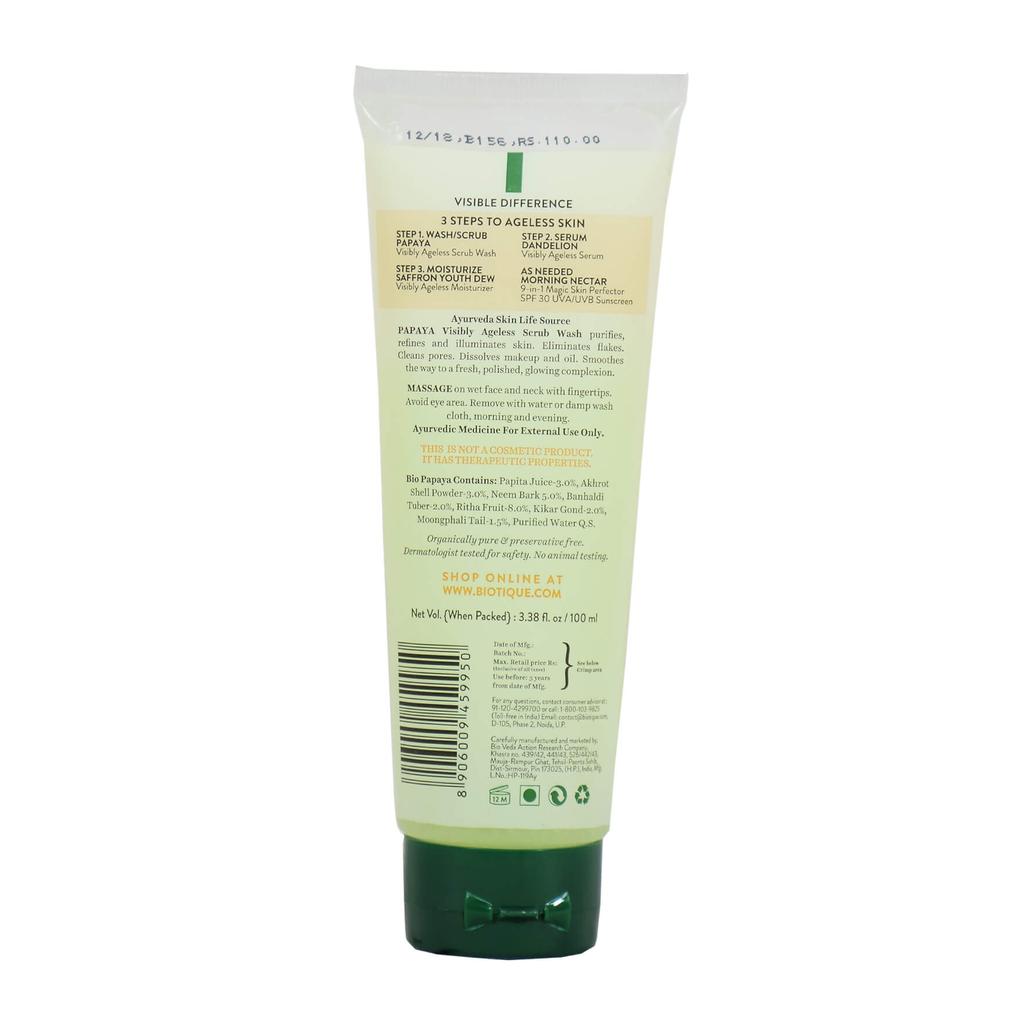 Скраб для лица с Папайей: омолаживающий (100 г), Bio Papaya Visibly Ageless Scrub Wash,  Biotique