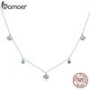 BAMOER Authentic Silver Seashell Necklace 925 Sterling Silver Blue CZ Love Necklace Gift for Girl Statement Fine Jewelry