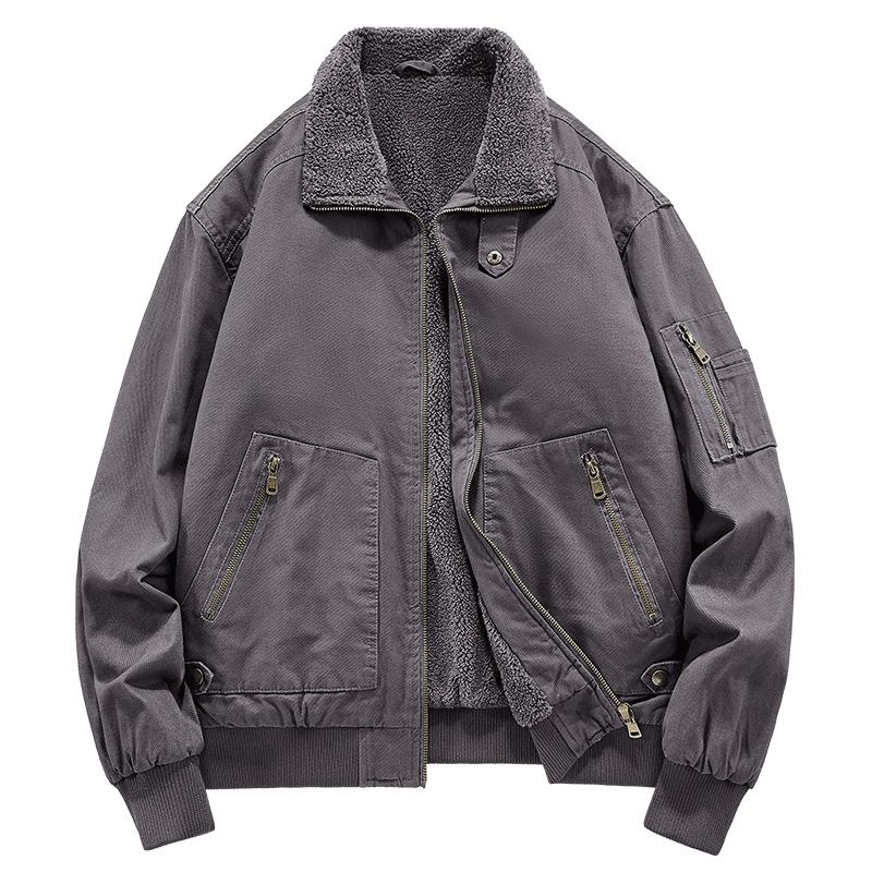 Autumn and Winter Jacket Men's Fleece Thickened Trendy Versatile Casual Windproof Warm Retro Pilot Jacket