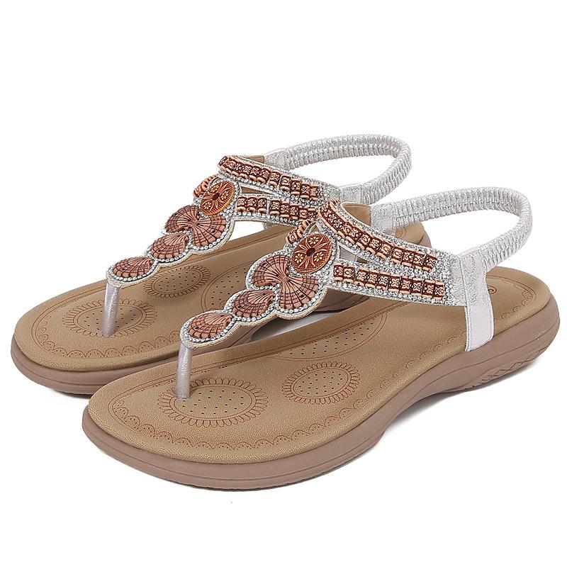 Popular Sandals Women's European and American Rhinestones Simple and Light Casual Flat-bottomed Large-size Toe Women's Shoes
