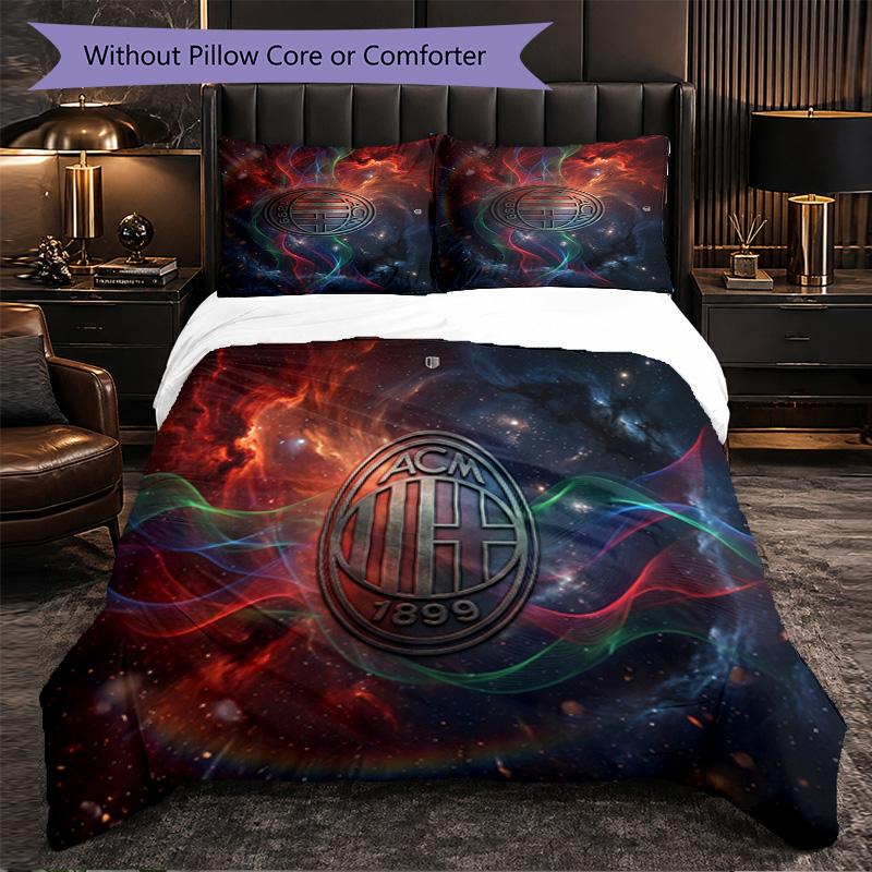 AC Milan Pattern 3 Pieces Bedding Set Soft Microfiber Duvet Cover with Pillow Cases for Bedroom