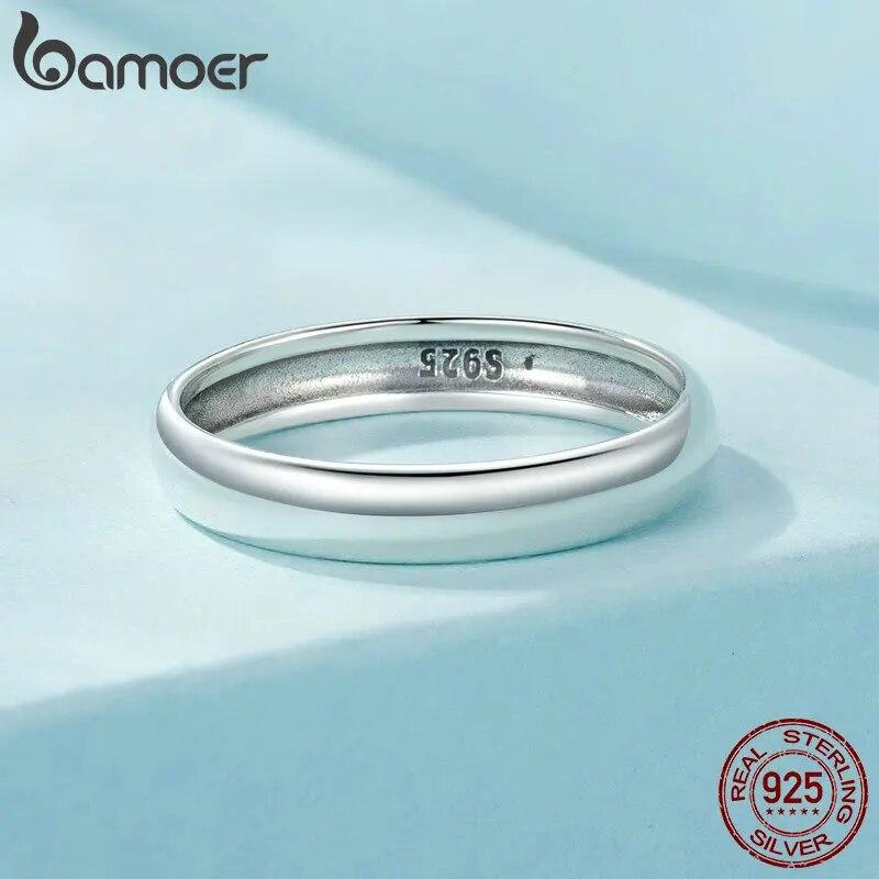 Bamoer из стерлингового серебра 925 пробы, минималистское металлическое блестящее кольцо, штабелируемое простое кольцо на палец для женщин, гипоаллергенное ювелирное изделие, подарок