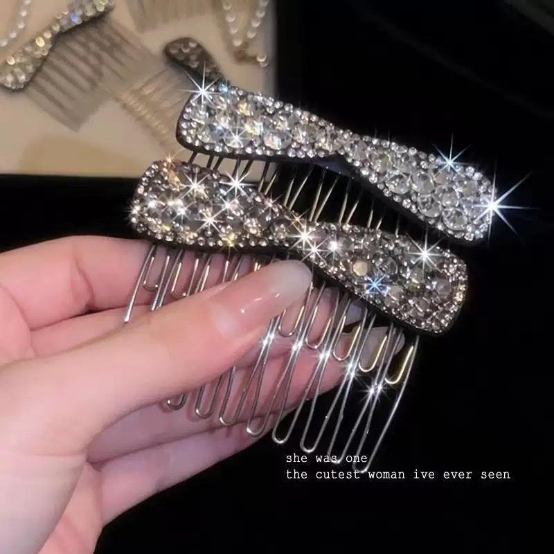 Rhinestone Bow Upside Down Hair Comb Durable Non-slip Bangs Clip for Bridesmaid Wedding Banquet Hair Styling Tool