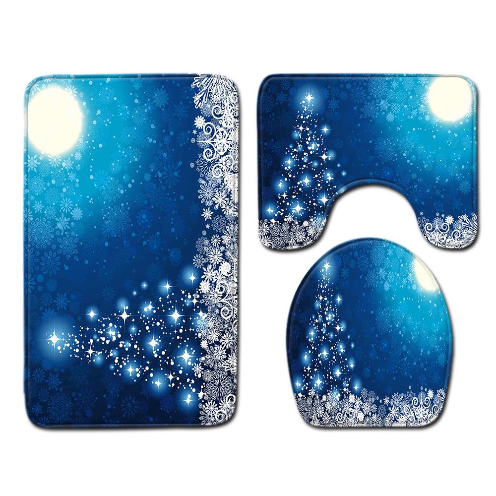 Рождественский коврик для ванной, туалетный трехпредметный набор