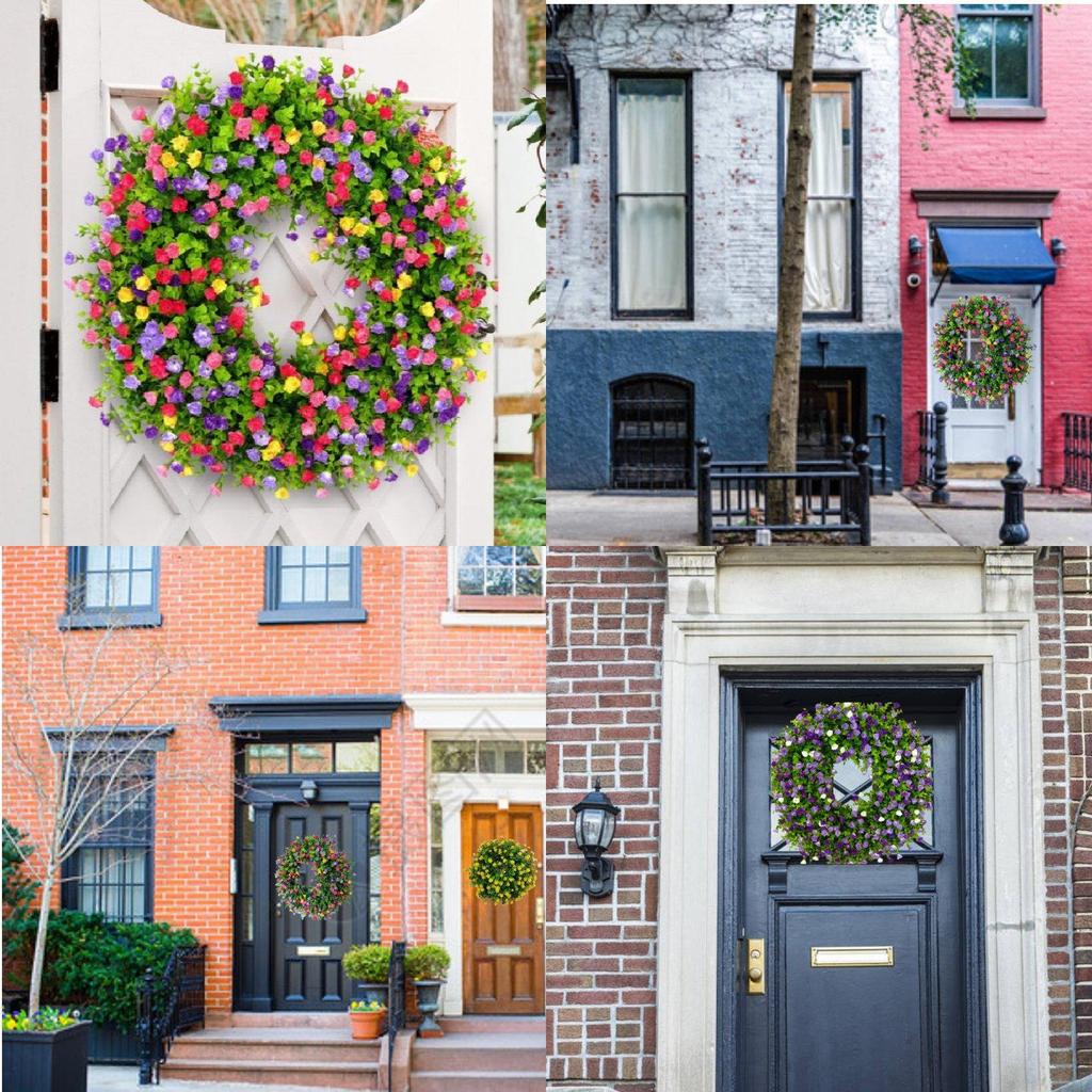 Яркие искусственные цветочные венки разных размеров, идеально подходящие для сезонного украшения