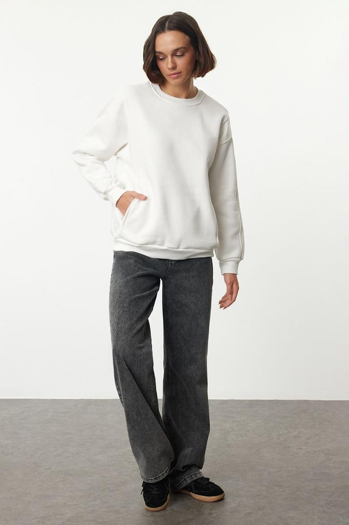 Women's Fashionable Stylish Sweatshirt Mint Oversize Wide Fit Pocket Thick Crew Neck Knitted Sweatshirt