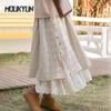 Винтажная юбка Mori из хлопка и льна в стиле пэчворк с кружевом, весенняя универсальная юбка с эластичной резинкой на талии, японская женская юбка А-Linen