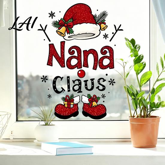 Creative Christmas Gifts Nana Claus Window Sticker Static Cling Removable Decorative Glass Stickers PVC Holiday Decal for Home Shop Door Party