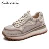 Женские кроссовки из натуральной кожи, туфли на плоской подошве с круглым носком, модная удобная повседневная обувь