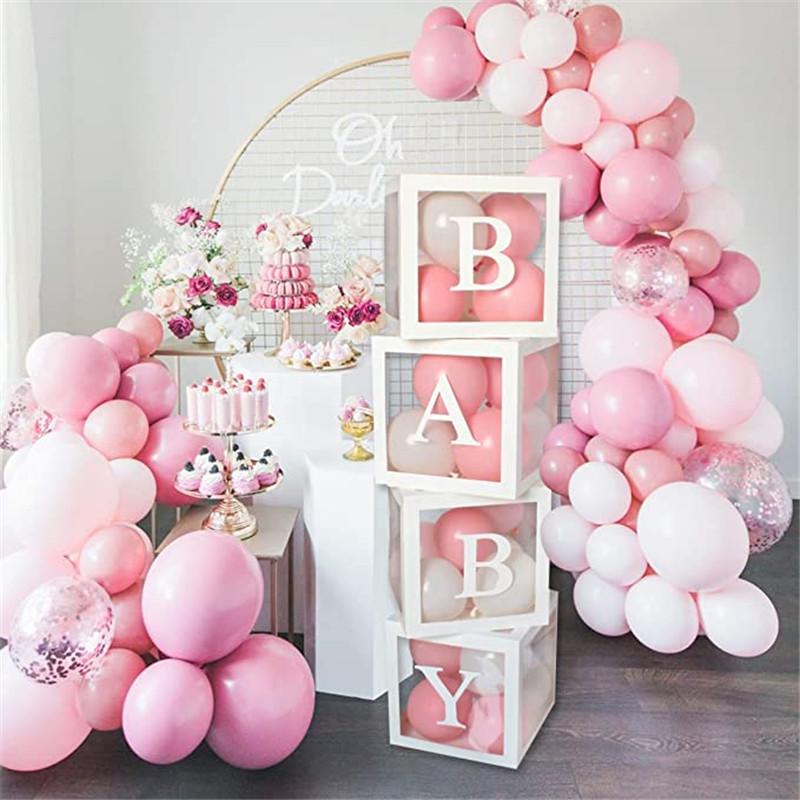 A-Z Letter Name Transparent Balloon Box BABY ONE Blocks Boy Girl Party Gift Box Wedding Decoration Baby Shower Birthday Party