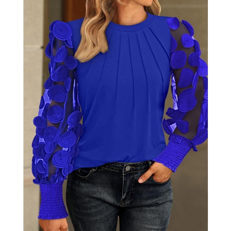 YYFS Women's Fashion Casual Spring Fall Solid Color Print Long Sleeve O-Neck Blouses & Shirts