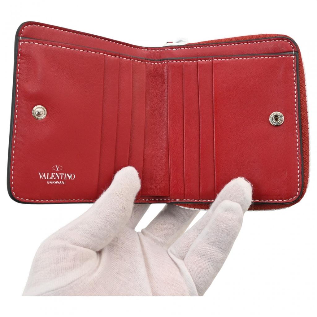 Auth VALENTINO Rockstud Compact Bifold Wallet Leather va5516eh